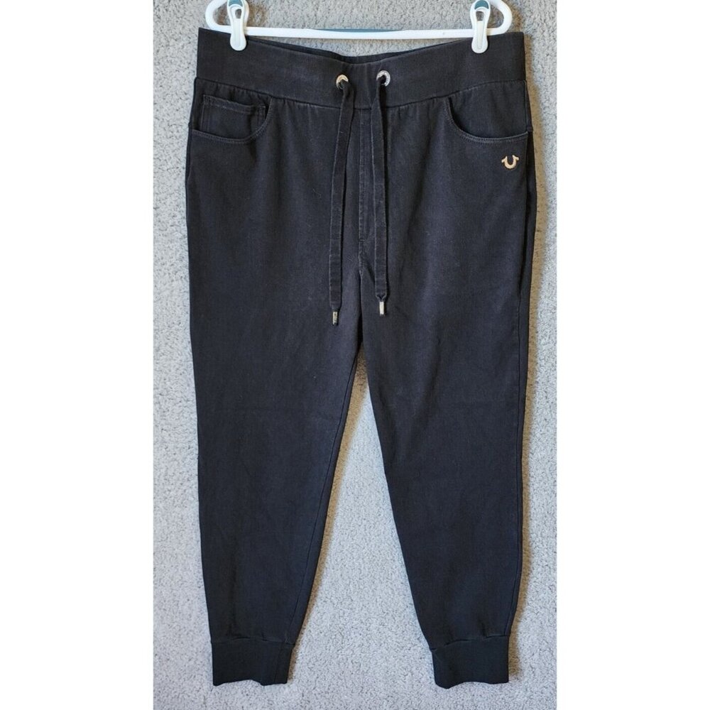 True Religion Black Classic Logo Stretch Drawstring Jogger Sweatpants Size XL